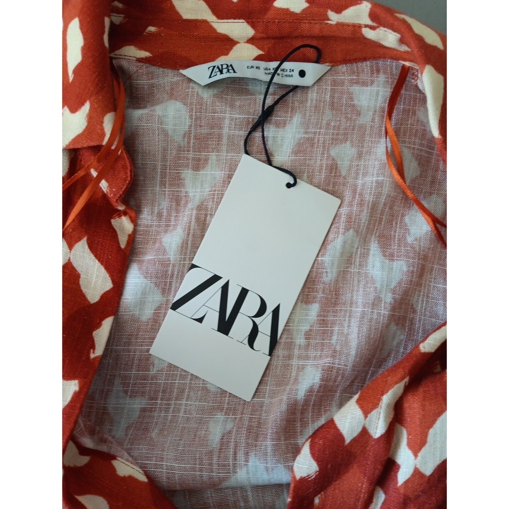 NWT Zara Linen‎ Blend Midriff Crop Twist Top with Beaded Cuffs Size XS Boho NEW - Picture 6 of 12